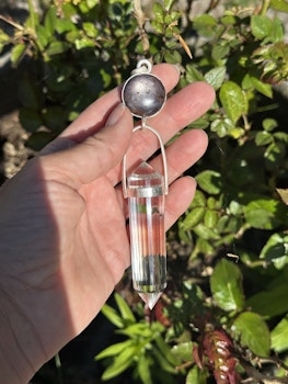 Portal of light-Staff of the Godess- Star Ruby with 24 sided clear quartz Vogel crystal