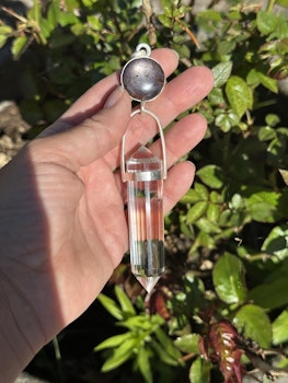 Portal of light-Staff of the Godess- Star Ruby with 24 sided clear quartz Vogel crystal