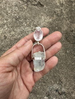 Sophia and the dragon of the sacred waters- Faceted Morganite with raw Aquamarine