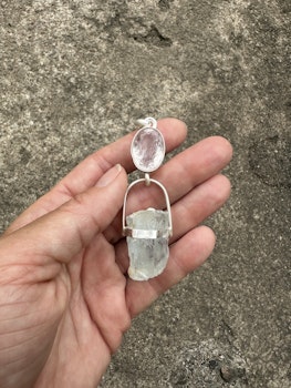 Sophia and the dragon of the sacred waters- Faceted Morganite with raw Aquamarine