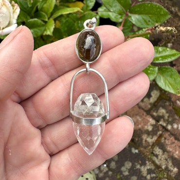 Earth dragon of Merlin- Green/brown Tourmaline with clear Quartz Dragon egg-