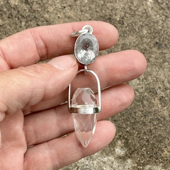 Water dragon of sacred and pure healing- Faceted Aquamarine with clear Quartz Dragon Egg.