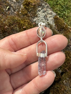 Dragon heart and soul- Mexican Fire Opal in Matrix with double pointed Brandenberg Amethyst