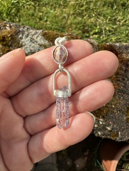 Dragon heart and soul- Mexican Fire Opal in Matrix with double pointed Brandenberg Amethyst