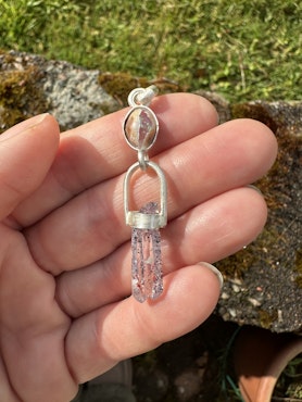 Dragon heart and soul- Mexican Fire Opal in Matrix with double pointed Brandenberg Amethyst