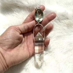 Dragon of the council of lightworkers -Green Amethyst with 24 sided Lodolite Vogel crystal in