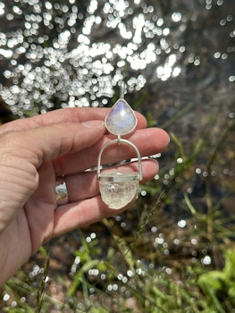 Sacred light codes of water- Rainbow moonstone with raw Aquamarine.