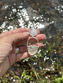Sacred light codes of water- Rainbow moonstone with raw Aquamarine.