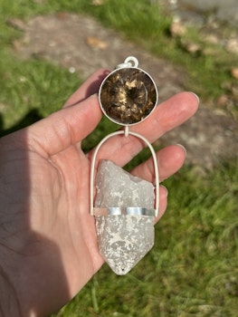 Dragon of the New Earth Light Codes Golden Smokey Quartz with Fjällkvarts from Sweden