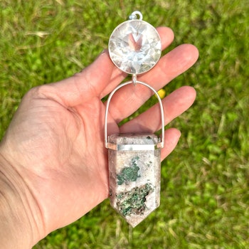 Light portal of the divine higher heart consciousness-  Clear Quartz light Portal with pink Amethyst with Malachite drusy