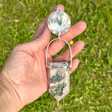 Light portal of the divine higher heart consciousness-  Clear Quartz light Portal with pink Amethyst with Malachite drusy