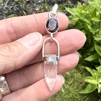 Mary Magdalena divine feminine rising- Dark pink faceted Toumaline with clear Quartz crystal.