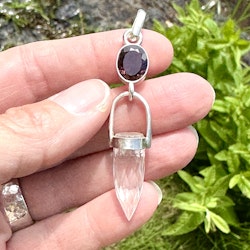 Mary Magdalena divine feminine rising- Dark pink faceted Toumaline with clear Quartz crystal.