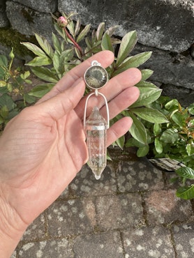 Dragon of Mother Earth- Green amethyst with clear quartz Vogel crystal