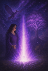Light Portal of the purple and white healing flame/light.   Super Seven with 24 sided Vogel Crystal