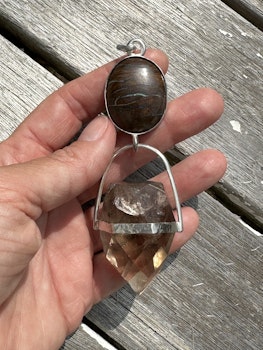 Earth dragon of magical light- Boulder Opal with Smokey Citrine dragon egg