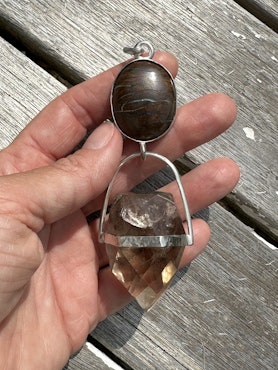 Earth dragon of magical light- Boulder Opal with Smokey Citrine dragon egg