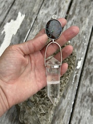 Healing staff of water. Boulder Opal with 24 sided clear Quartz Vogel crystal.
