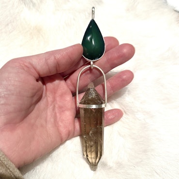 The Green Woman- Rainbow (Green) Obsidian with Citrine Vogel crystal