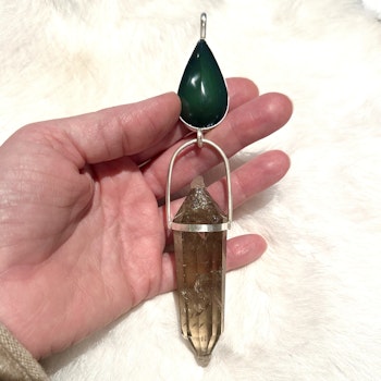 The Green Woman- Rainbow (Green) Obsidian with Citrine Vogel crystal