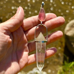 White flame of Mary Magdalene- Large pink Tourmaline with clear Quartz Vogel crystal