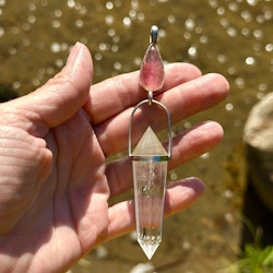 White flame of Mary Magdalene- Large pink Tourmaline with clear Quartz Vogel crystal