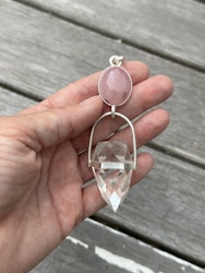 Dragon of the sacred feminine flow across the world- Morganite with purple drops with big clear quartz dragon egg. “