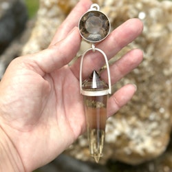 Embodiment of the white flame- Amazing golden Smokey quartz with white phantom with with deep dark 24 sided citrine Vogel