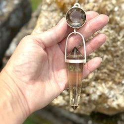 Embodiment of the white flame- Amazing golden Smokey quartz with white phantom with with deep dark 24 sided citrine Vogel