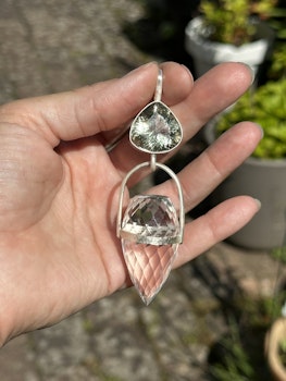 Green dragon of freedom to be born again- Green Amethyst with high frequency clear Quartz dragon egg.