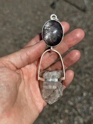 Star lovers- Double star Sapphire with white Lodolite Quartz Crystal   This is an amazing piece with two very special crystals.  I see two celestial bodies moving together, longing to reach each other