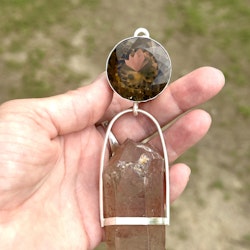Large Smokey Citrine with naturally double terminated red Quartz from the Himalayas.
