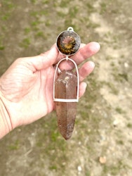 Large Smokey Citrine with naturally double terminated red Quartz from the Himalayas.