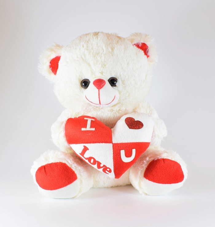 Vit Nalle med Hjärta, I Love U 25 cm