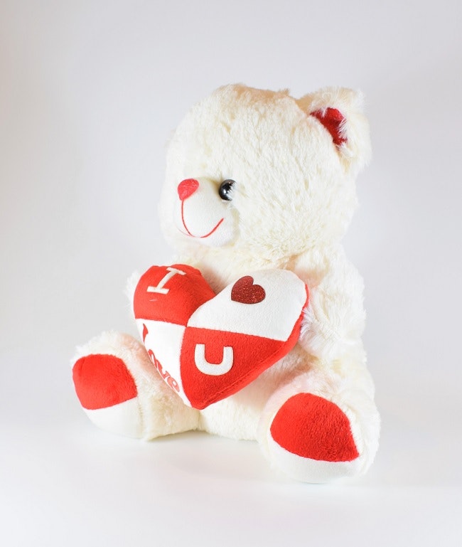 Vit Nalle med Hjärta, I Love U 25 cm