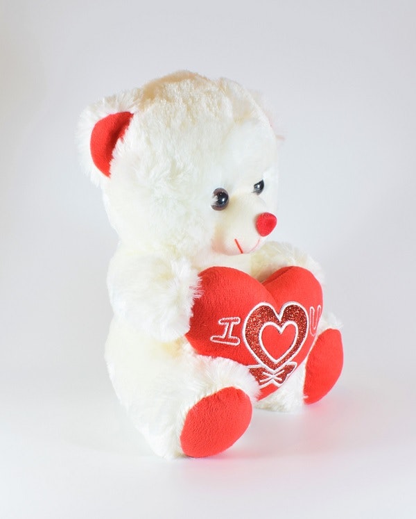 Vit Nalle med Rött Hjärta, I Love U 25cm