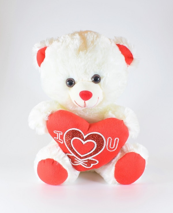 Vit Nalle med Rött Hjärta, I Love U 25cm