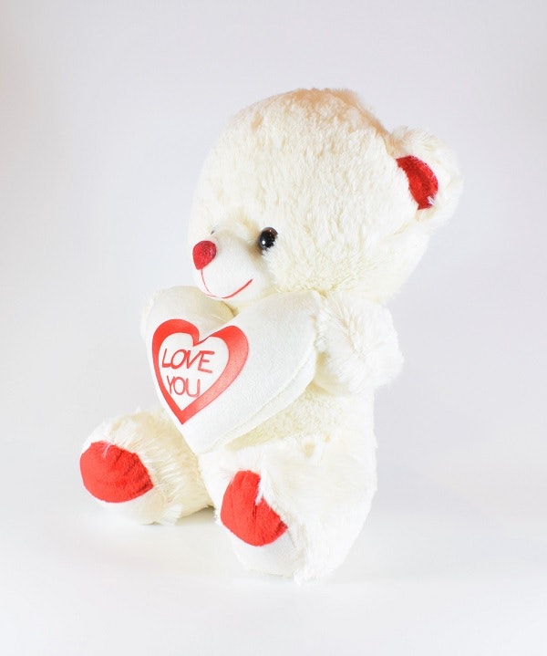 Vit nalle med hjärta, Love U 25cm