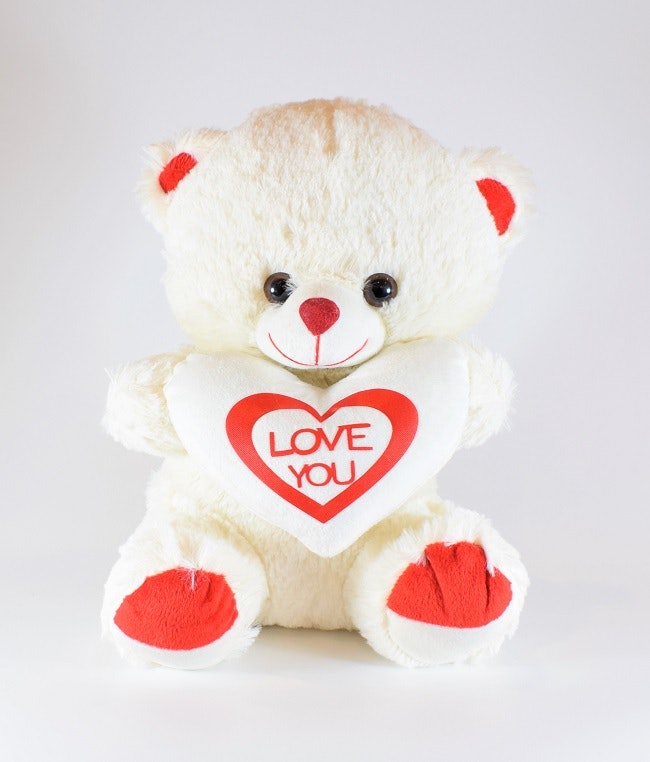 Vit nalle med hjärta, Love U 25cm