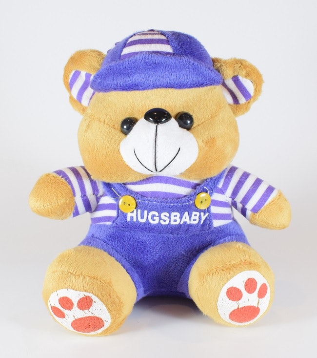 Nalle Hugsbaby Mörk Blå & Vit / Lila Tröja, 18 cm