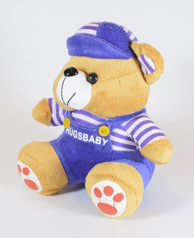 Nalle Hugsbaby Mörk Blå & Vit / Lila Tröja, 18 cm