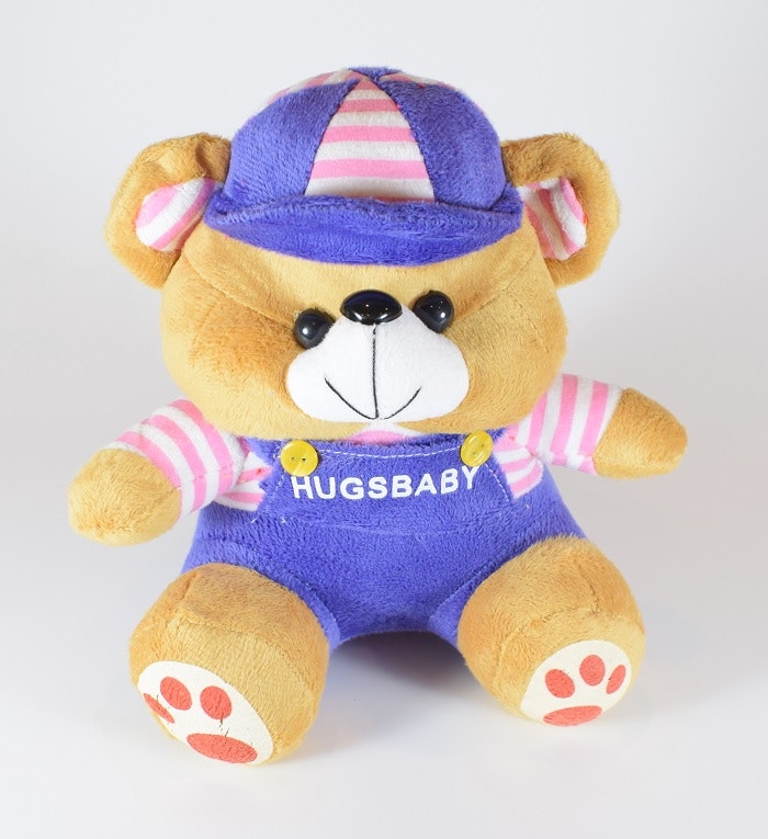 Nalle Hugsbaby Mörk Blå & Vit / Rosa Tröja, 18 cm