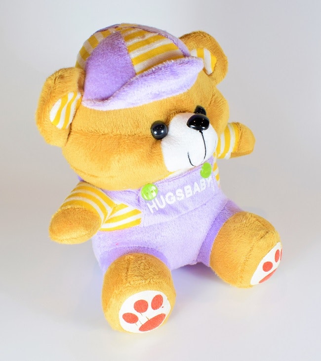 Nalle Hugsbaby Ljuslila & Vit / Gul Tröja, 18 cm