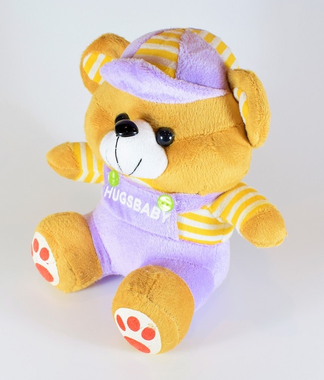 Nalle Hugsbaby Ljuslila & Vit / Gul Tröja, 18 cm
