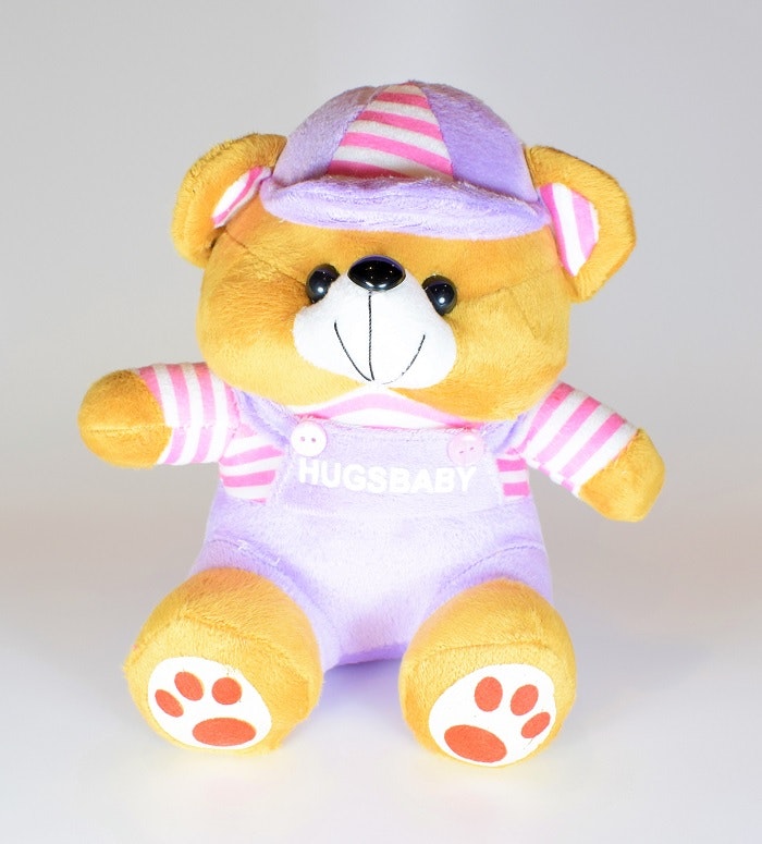 Nalle Hugsbaby Ljuslila & Vit / Rosa Tröja, 18 cm