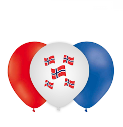 Latexballonger Röda & Blå med norska flaggor 12-pack