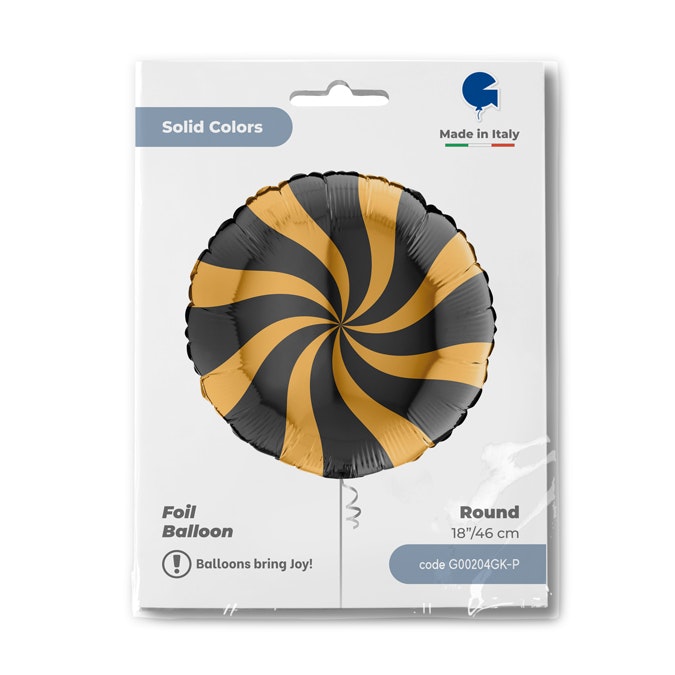 Folieballong Swirly Guld-Svart 45cm