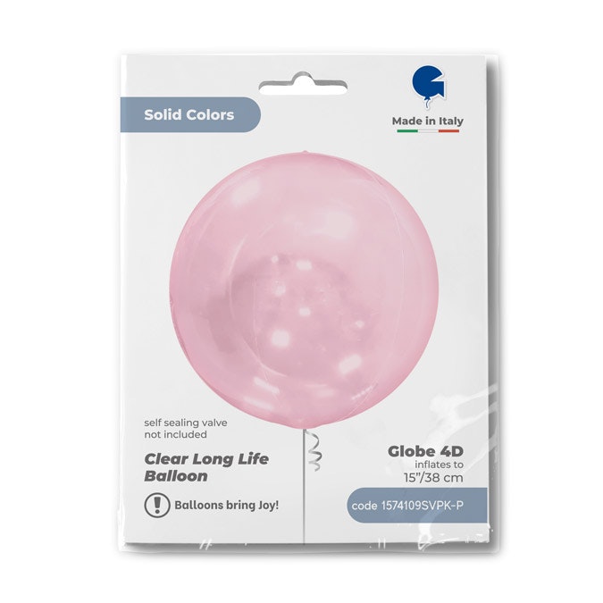 Folieballong Crystal Clear Transparent Rosa Utan Vetil 38cm