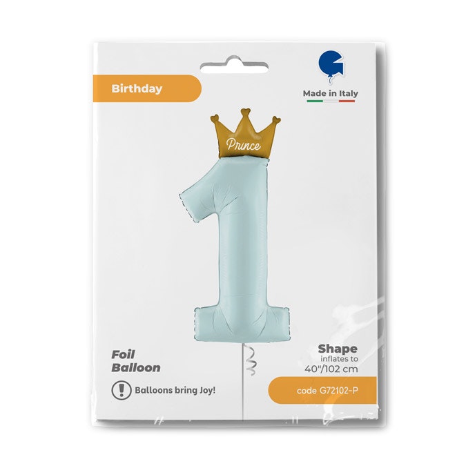 Folieballong Siffra My 1st Birthday Prince Pastellblå 100cm