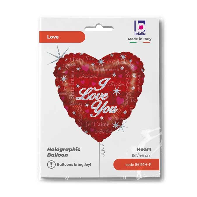 Folieballong Hjärtan I Love You Röd 46cm